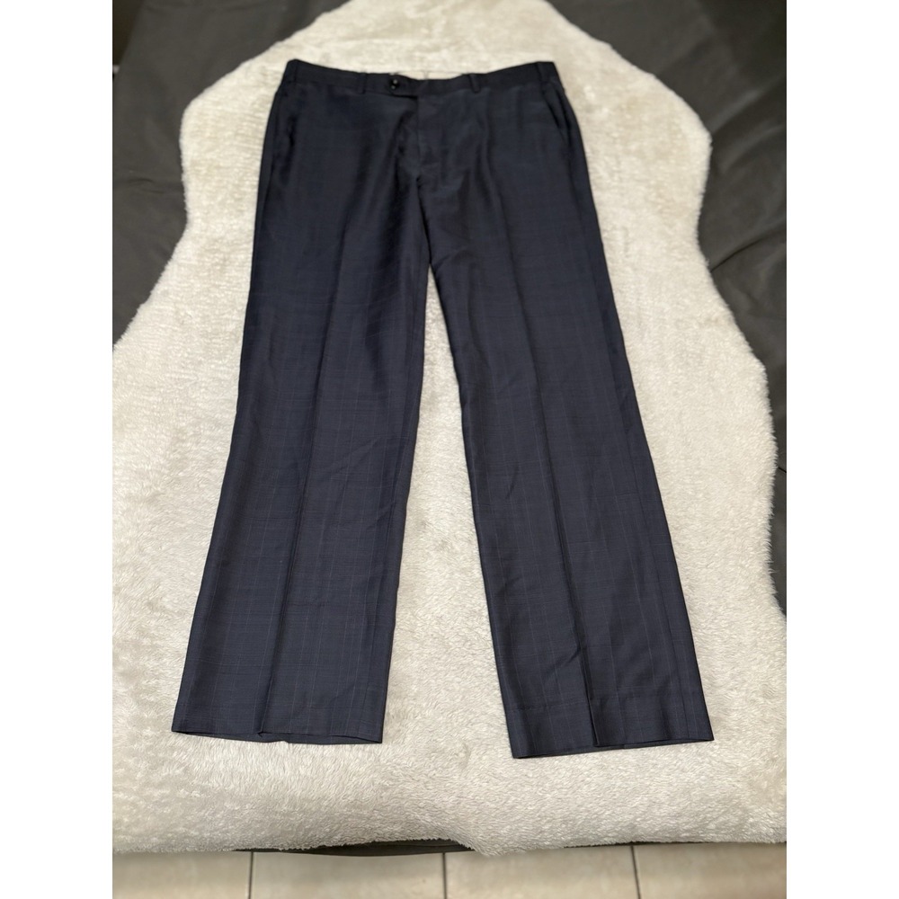 J Hilburn Blue Plaid Dress‎ Straight Pants Men's 36x32 100% Wool